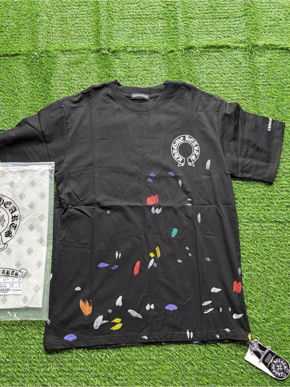 Chrome Hearts Black Paint-Splatter Logo T-Shirt